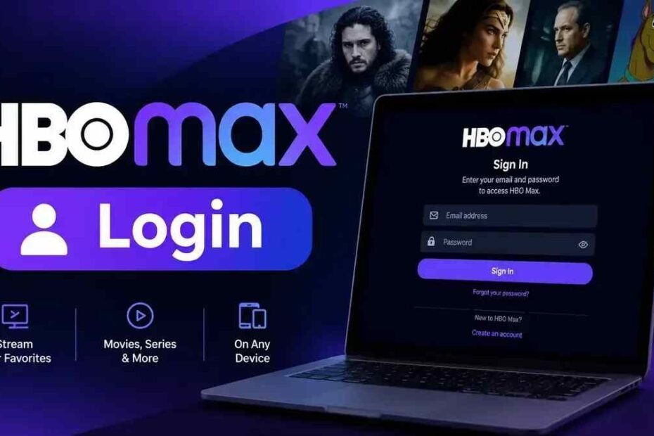 HBO Max Login screen with sign-in form on laptop