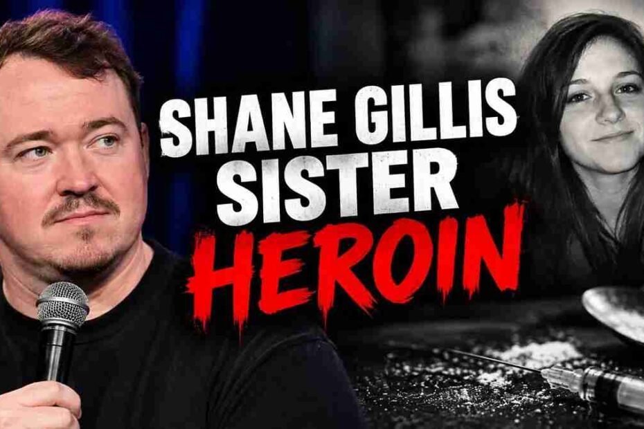 Shane Gillis and his sister featured in a documentary-style image about online searches and claims involving heroin